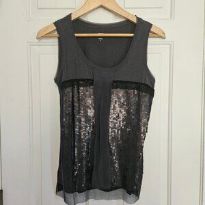 Ann Taylor LOFT Top Women's Small Sequin Sleeveless Tank Gray Scoop Neck Solid